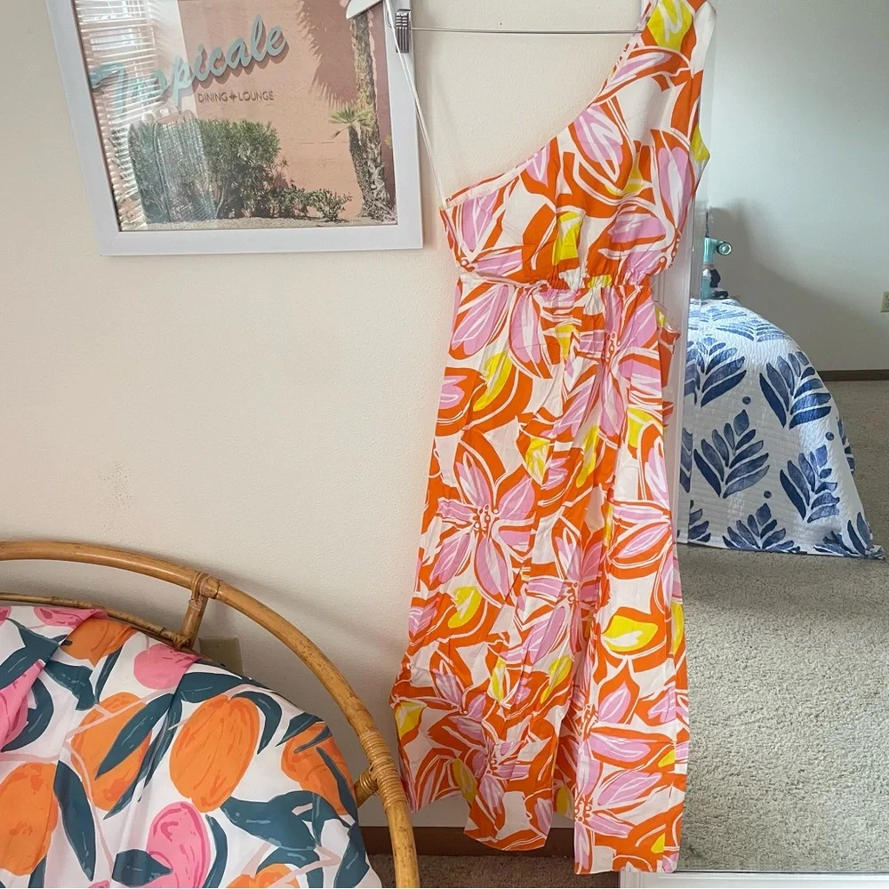 Hello Molly Orange & Pink One-Shoulder Floral Maxi Dress - Picture 4 of 5